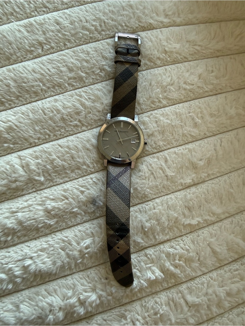 Burberry Brown and Black Plaid Leather Strap Watch
